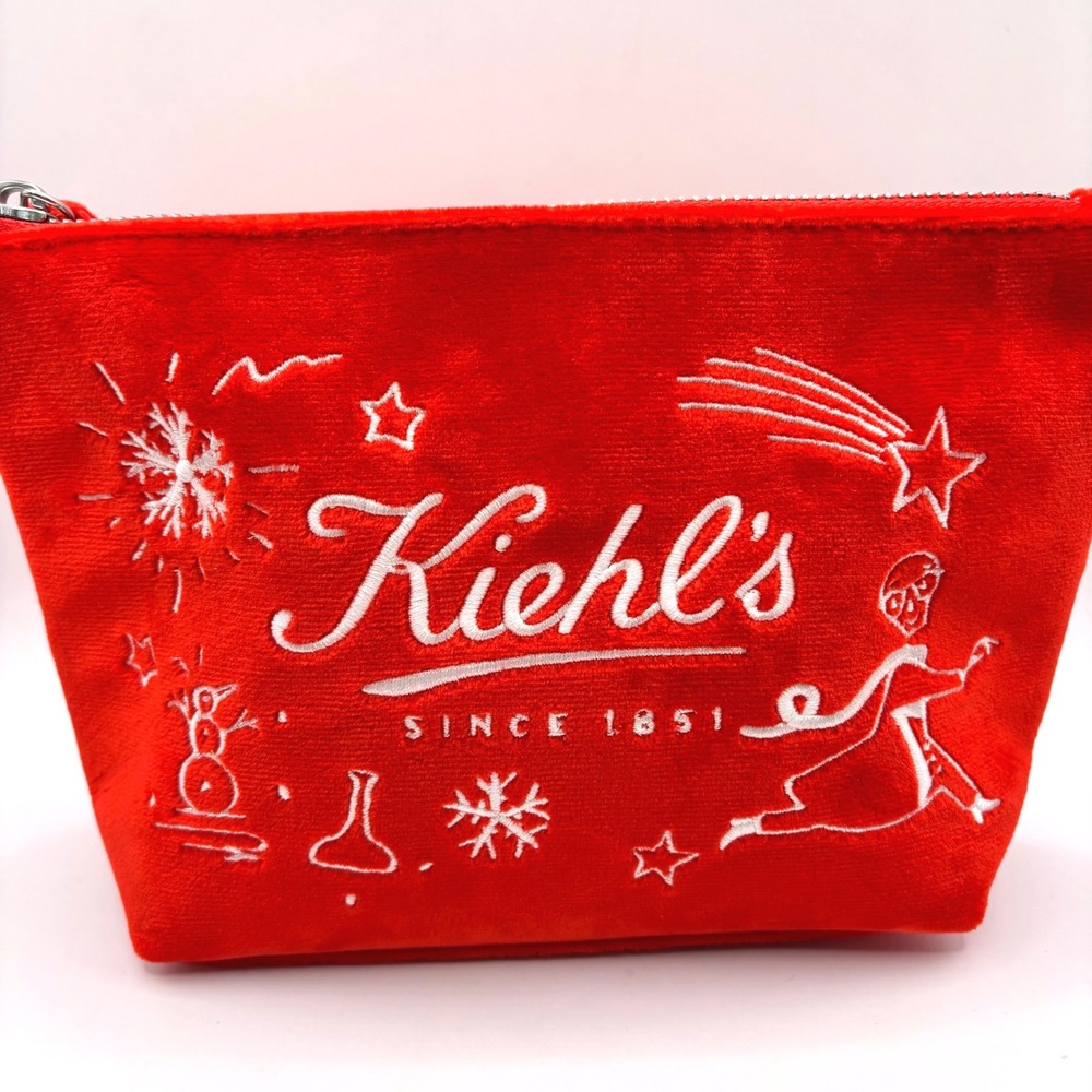 Kiehl's Limited Edition Holiday Christmas Velvet Make-Up Bag Cosmetic Case Zip
